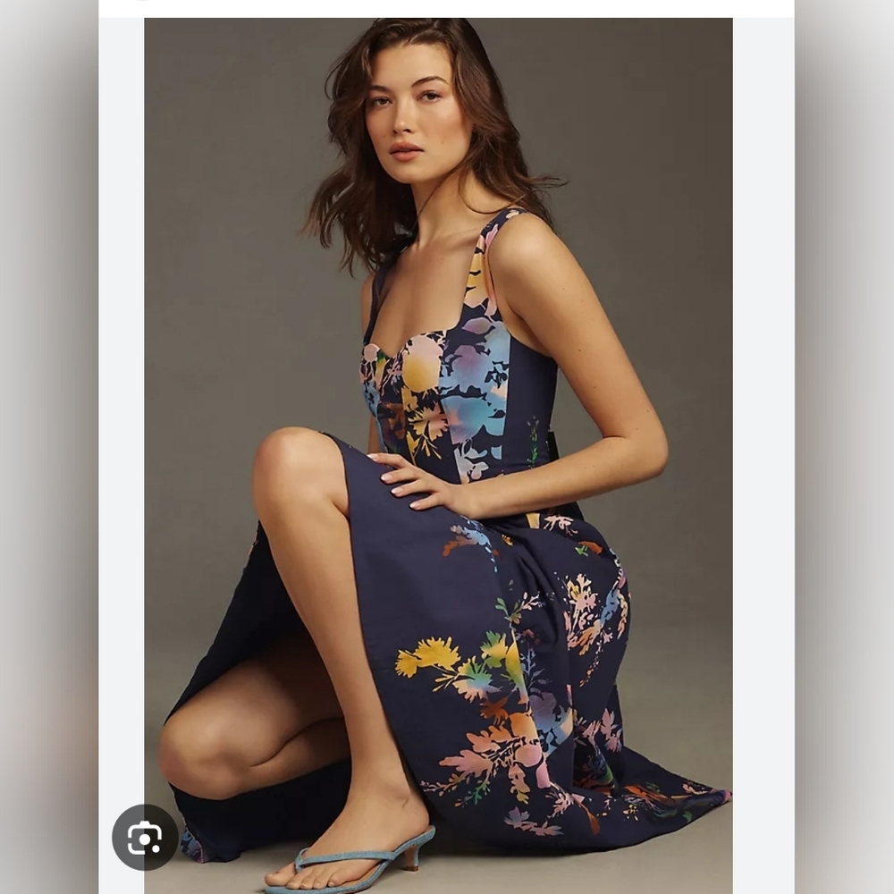 Anthropologie Navy Floral High Low Dress